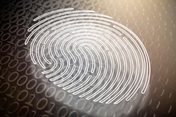 Fingerprint binary code background digital authentication scanning concept 3d illustration